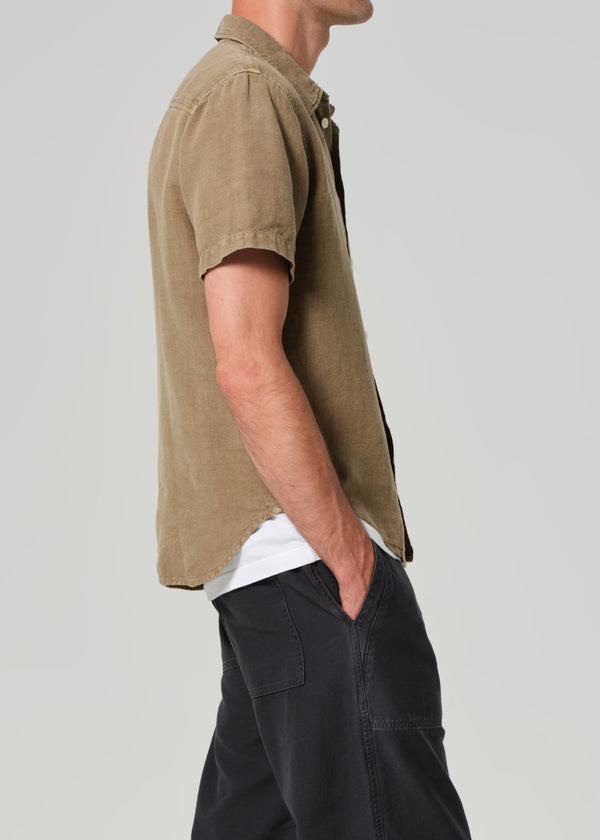 Gold Sign Cairo Short Sleeve Linen Shirt In Reservoir