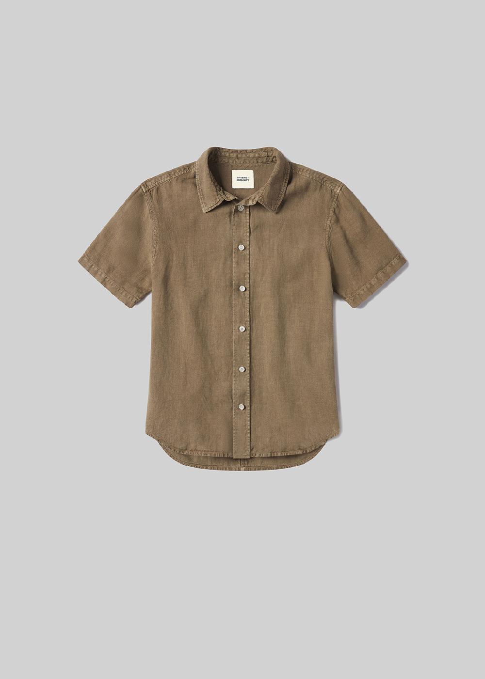 gold sign Cairo Short Sleeve Linen Shirt In Reservoir