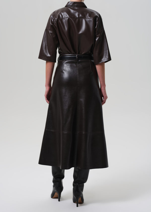 Gold Sign Cassia Leather Skirt In Chocolate Dark Brown