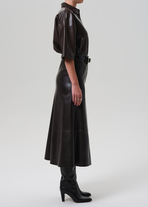 Gold Sign Cassia Leather Skirt In Chocolate Dark Brown