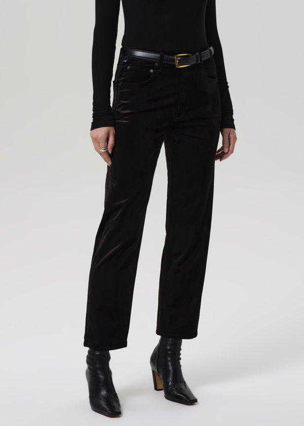 Gold Sign Delfina High Rise Straight Velvet In Black
