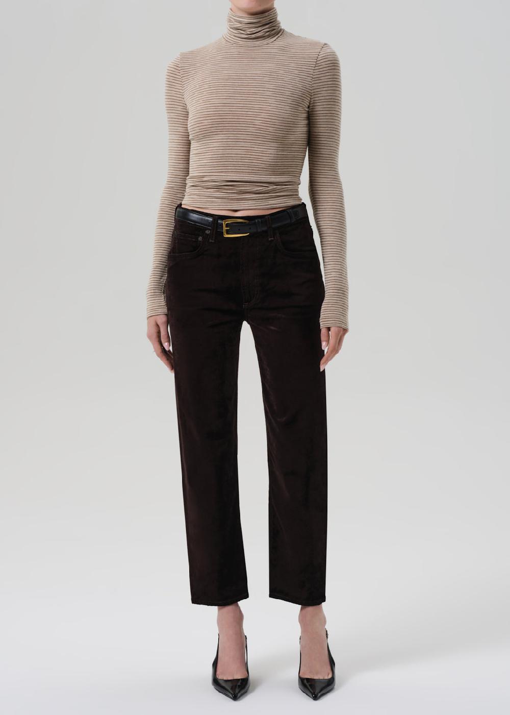 gold sign Delfina High Rise Straight Velvet In Espresso