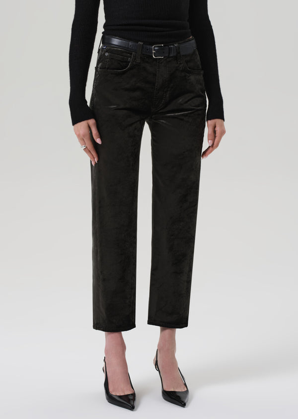 Gold Sign Delfina High Rise Straight Velvet In Olive Leaf