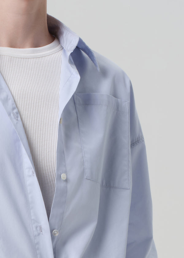 Gold Sign Frances Cropped Cape Button Up In Baby Blue