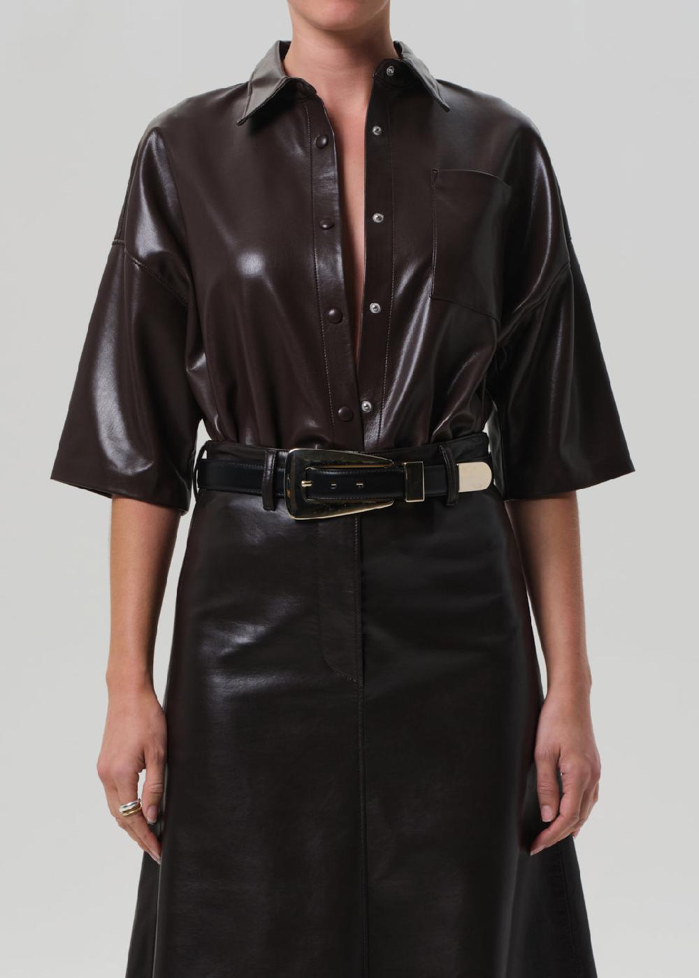 gold sign Frances Cropped Cape Button Up In Chocolate