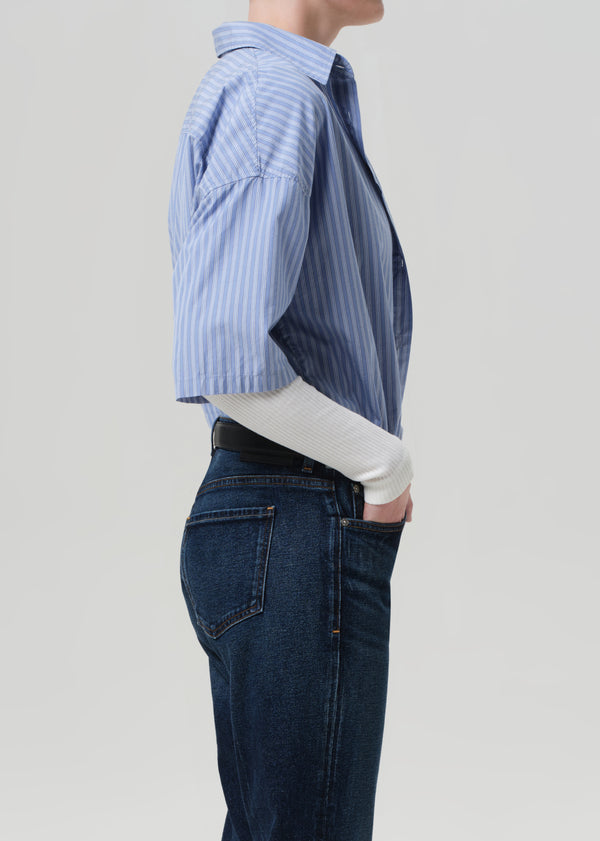 Gold Sign Frances Cropped Cape Button Up In Kindered Stripe