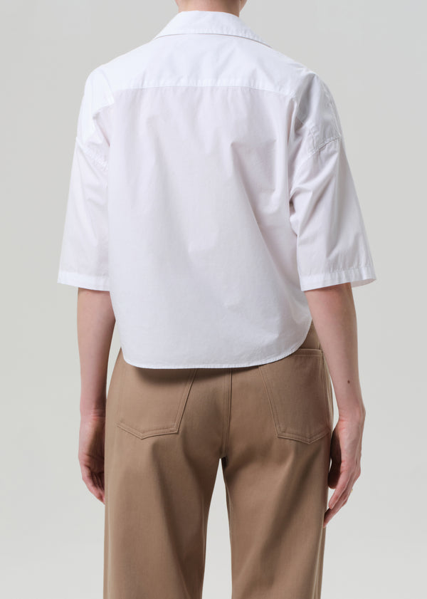 Gold Sign Frances Cropped Cape Button Up In Optic White