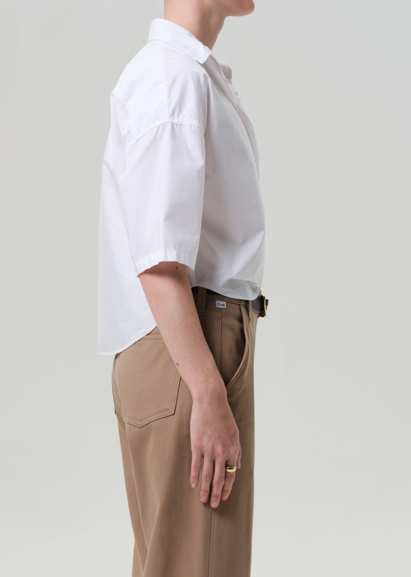 Gold Sign Frances Cropped Cape Button Up In Optic White