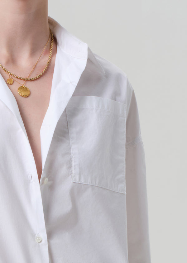 Gold Sign Frances Cropped Cape Button Up In Optic White