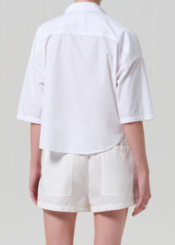 Gold Sign Frances Cropped Cape Button Up In Optic White