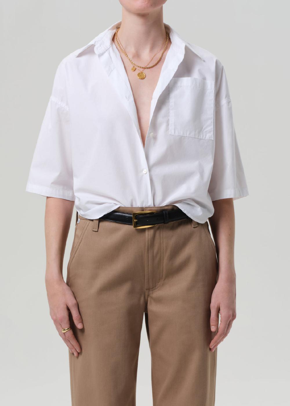 gold sign Frances Cropped Cape Button Up In Optic White