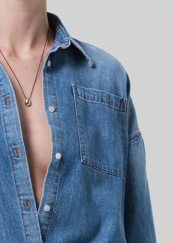 Gold Sign Frances Cropped Cape Button Up In Skyland