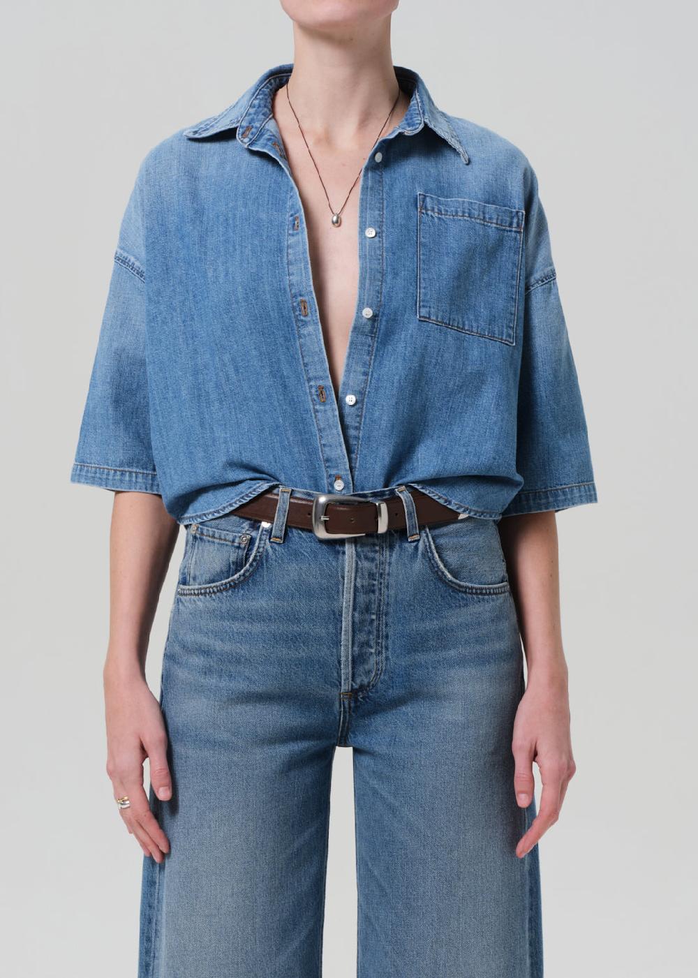 gold sign Frances Cropped Cape Button Up In Skyland