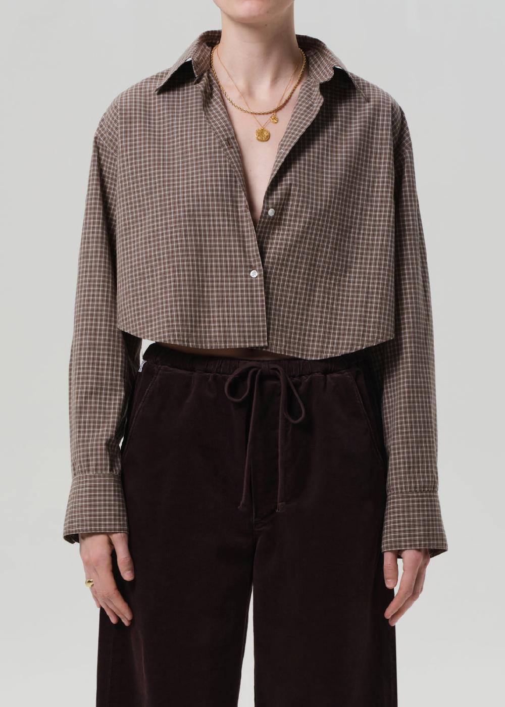 gold sign Ana Cropped Shirt In Heritage Plaid