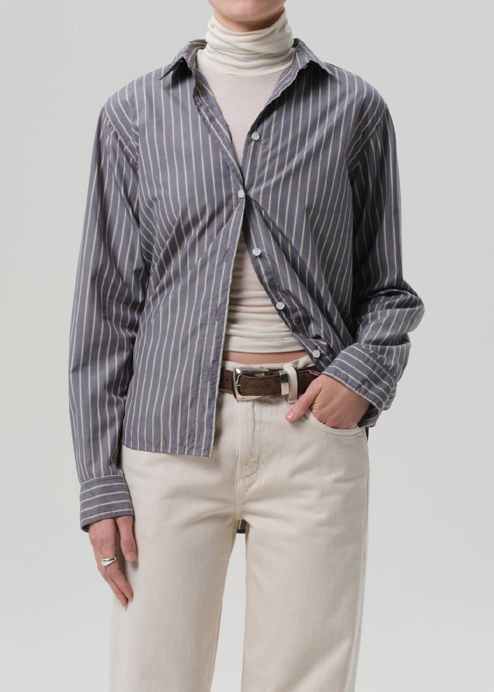 gold sign Avni Slim Shirt In Cleo Stripe