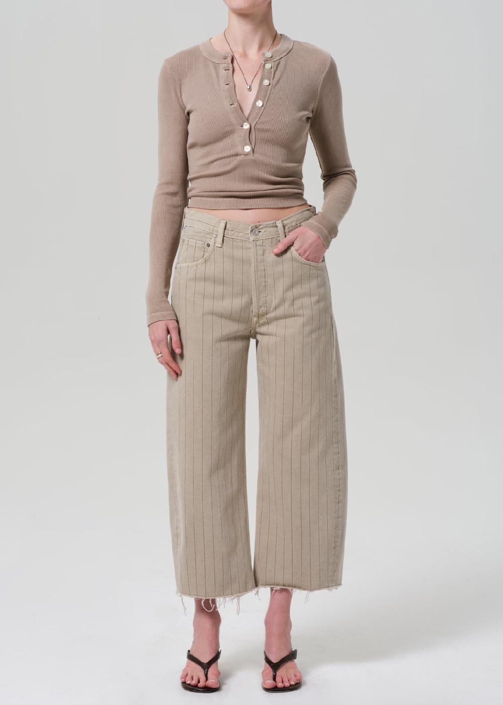 gold sign Ayla Raw Hem Crop In Natural Stripe