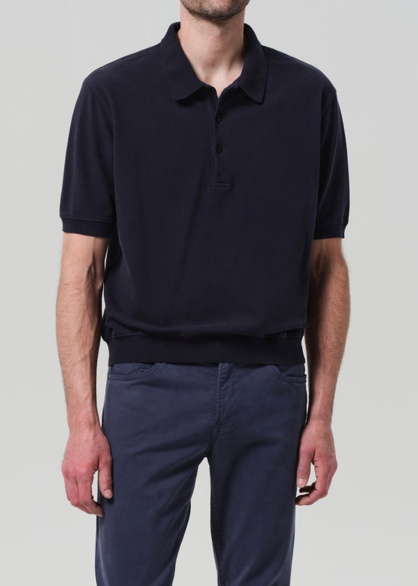 Gold Sign Banded Polo In Navy