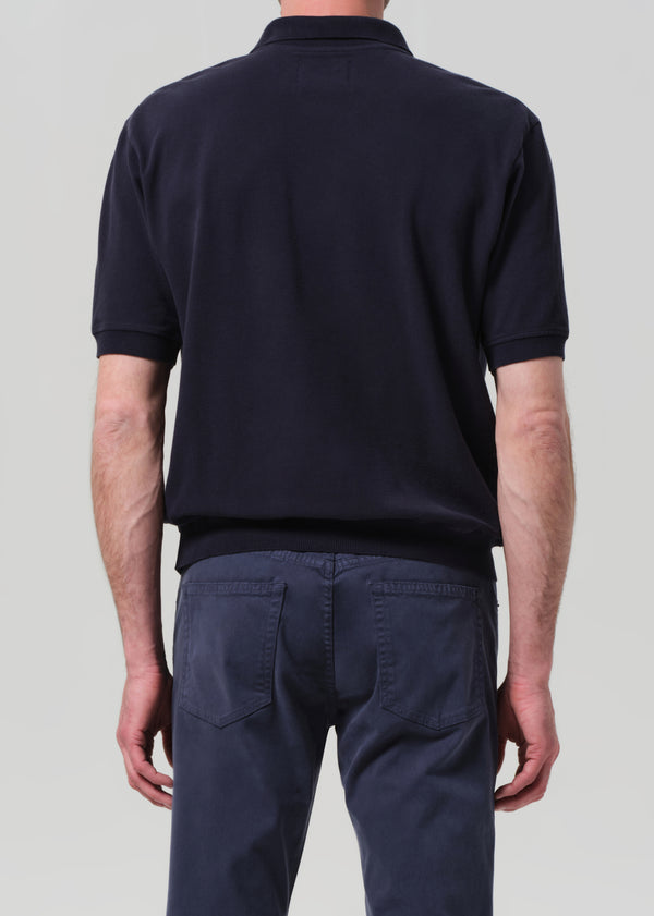 Gold Sign Banded Polo In Navy