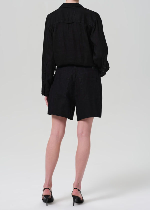 Gold Sign Brynn Drawstring Linen Short In Black
