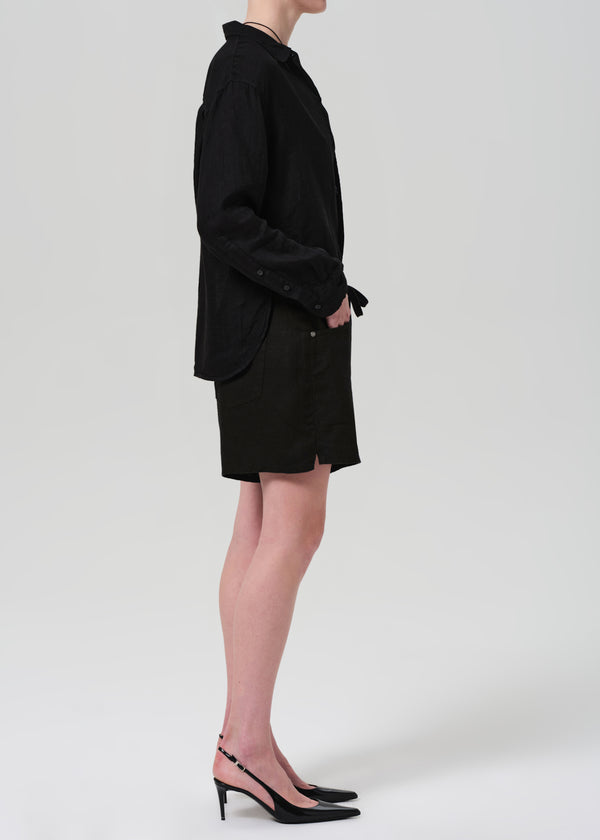 Gold Sign Brynn Drawstring Linen Short In Black