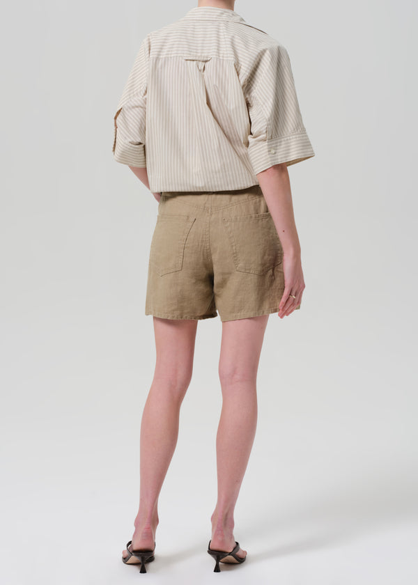 Gold Sign Brynn Drawstring Linen Short In Gobi