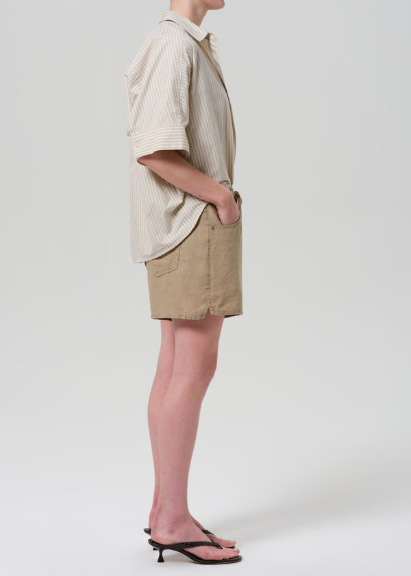 Gold Sign Brynn Drawstring Linen Short In Gobi