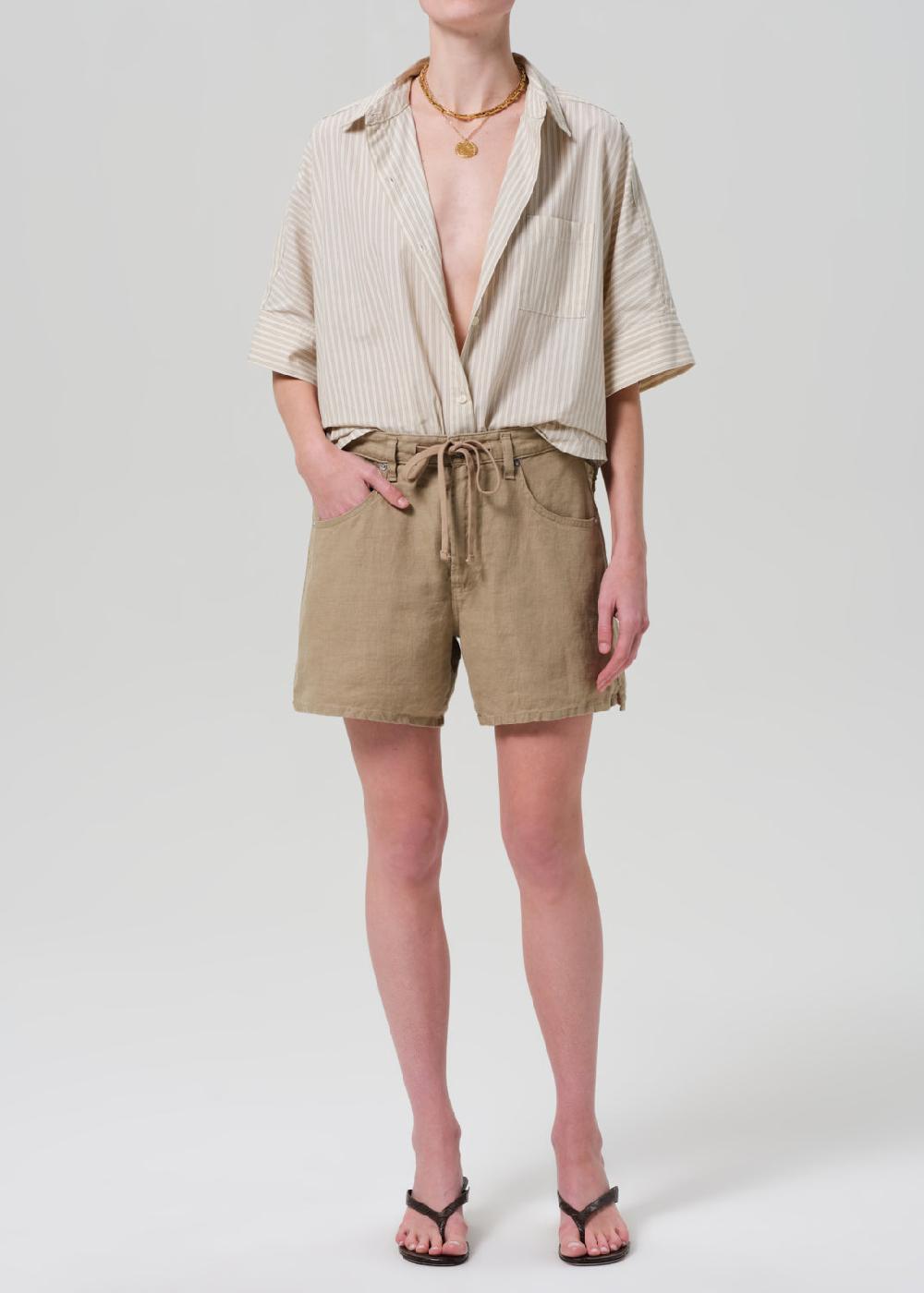 gold sign Brynn Drawstring Linen Short In Gobi