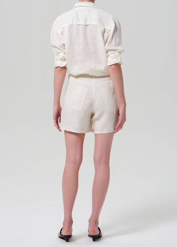 Gold Sign Brynn Drawstring Linen Short In Vanilla
