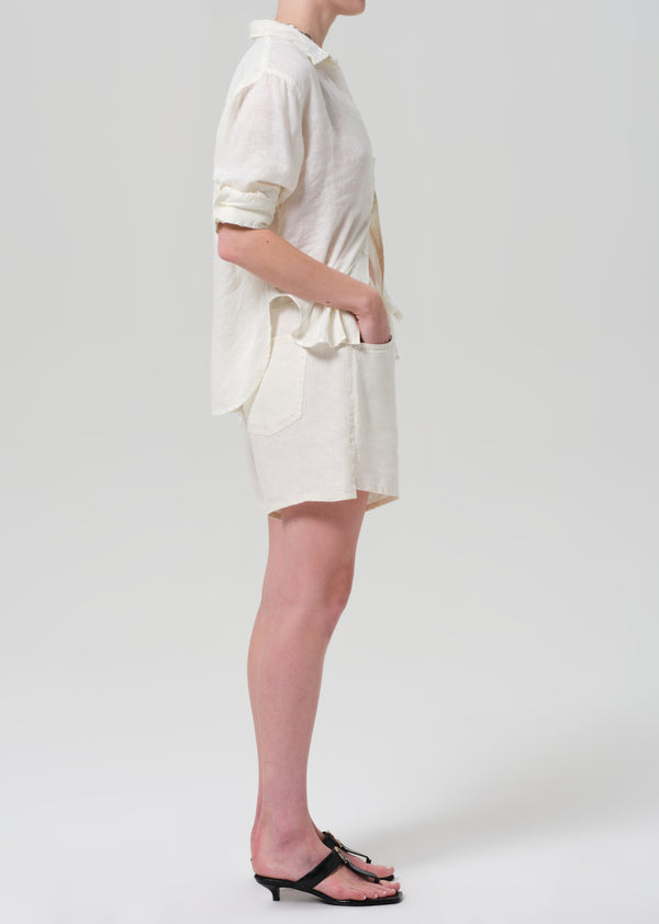Gold Sign Brynn Drawstring Linen Short In Vanilla