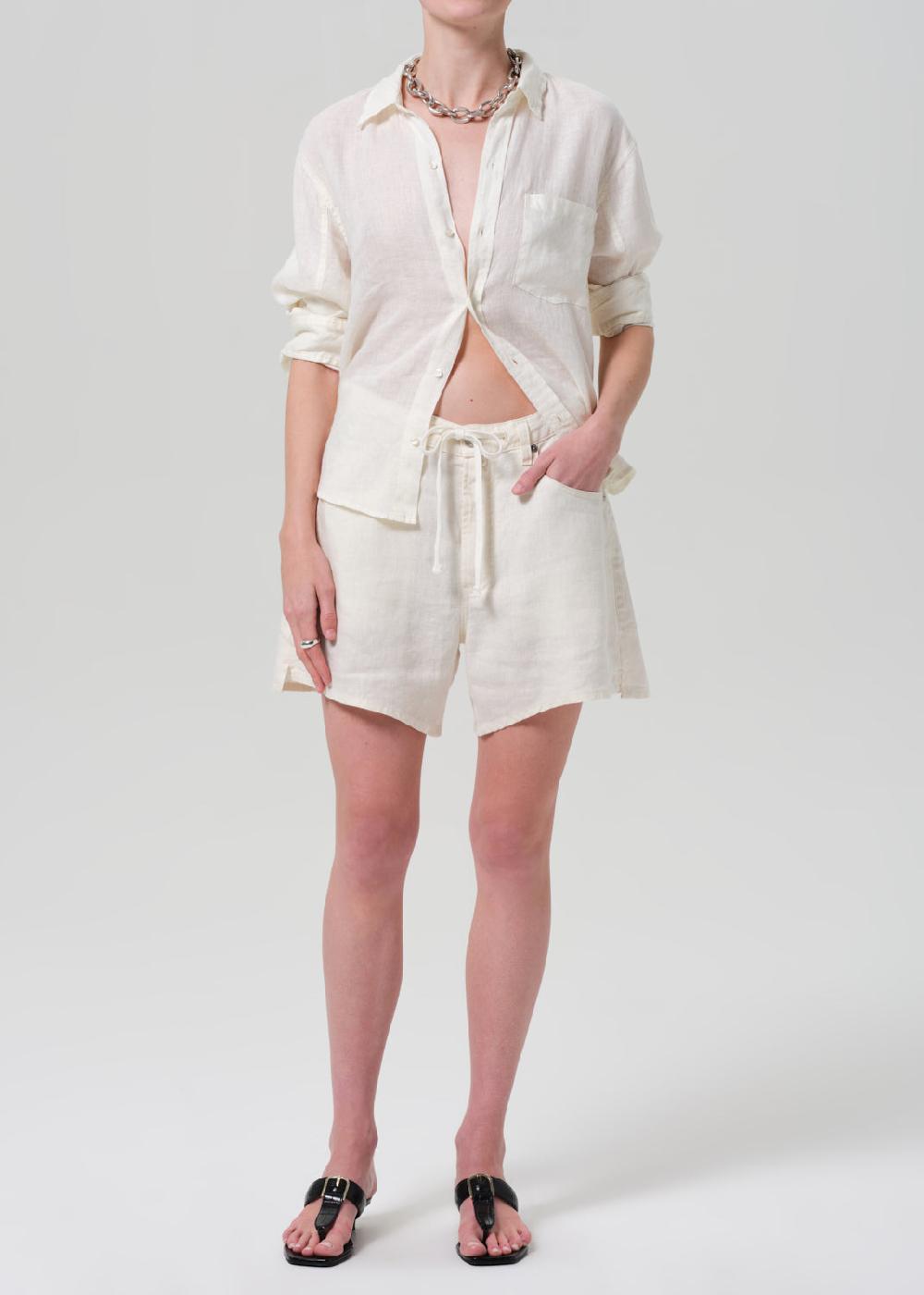 gold sign Brynn Drawstring Linen Short In Vanilla