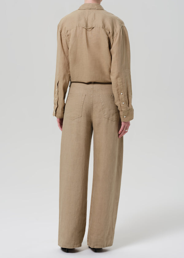 Gold Sign Brynn Drawstring Linen Trouser In Gobi