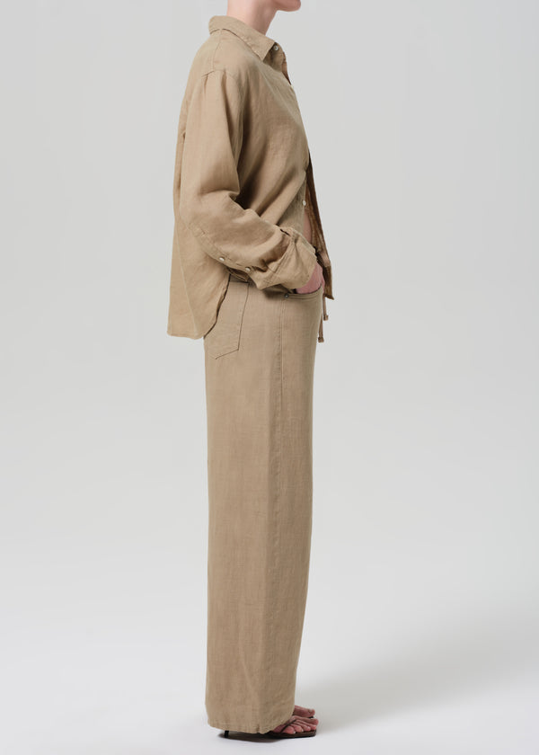Gold Sign Brynn Drawstring Linen Trouser In Gobi