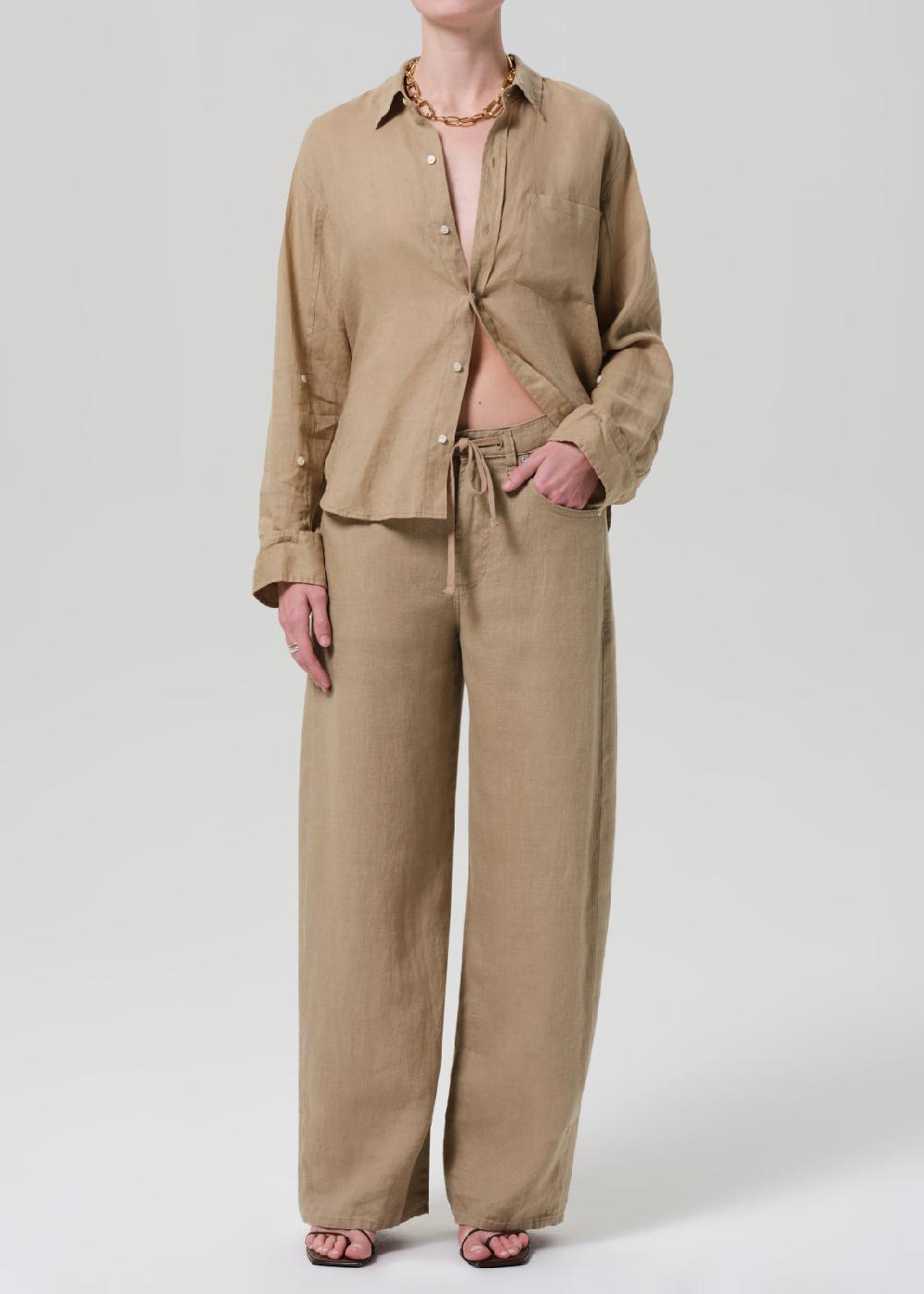 gold sign Brynn Drawstring Linen Trouser In Gobi