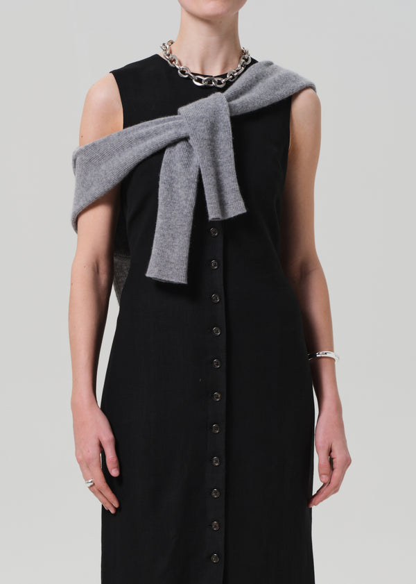 Gold Sign Button Dress Linen Twill In Black