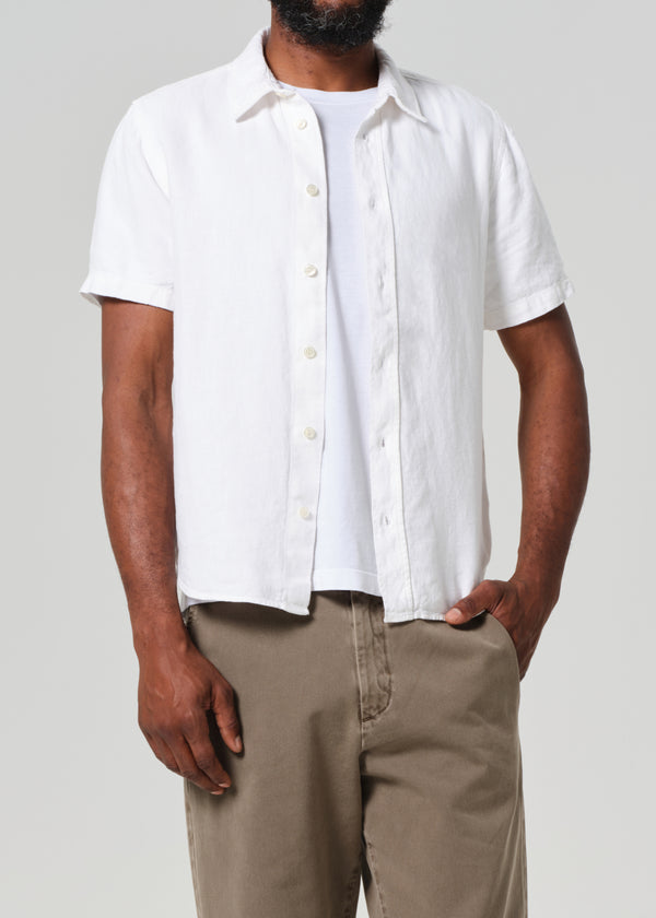 Gold Sign Cairo Short Sleeve Linen Shirt In White