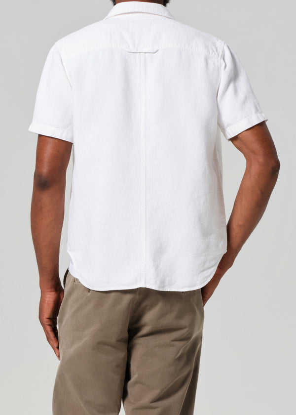 Gold Sign Cairo Short Sleeve Linen Shirt In White
