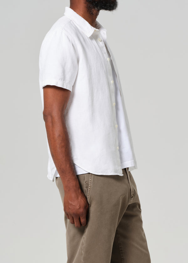 Gold Sign Cairo Short Sleeve Linen Shirt In White