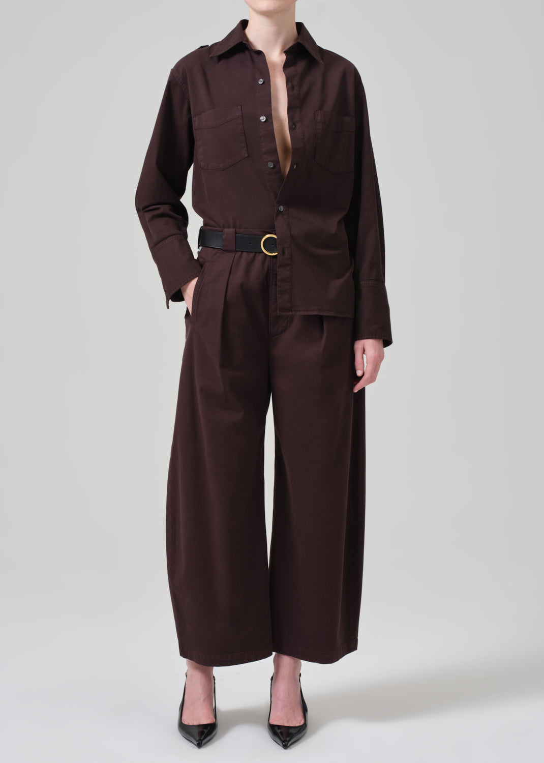 gold sign Cara Cropped Pleated Trouser In Clove