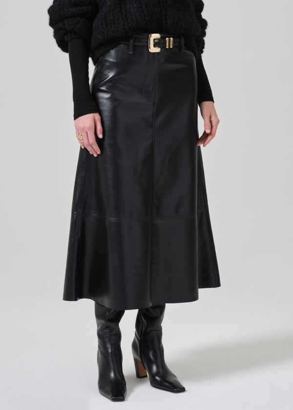 Gold Sign Cassia Leather Skirt In Black