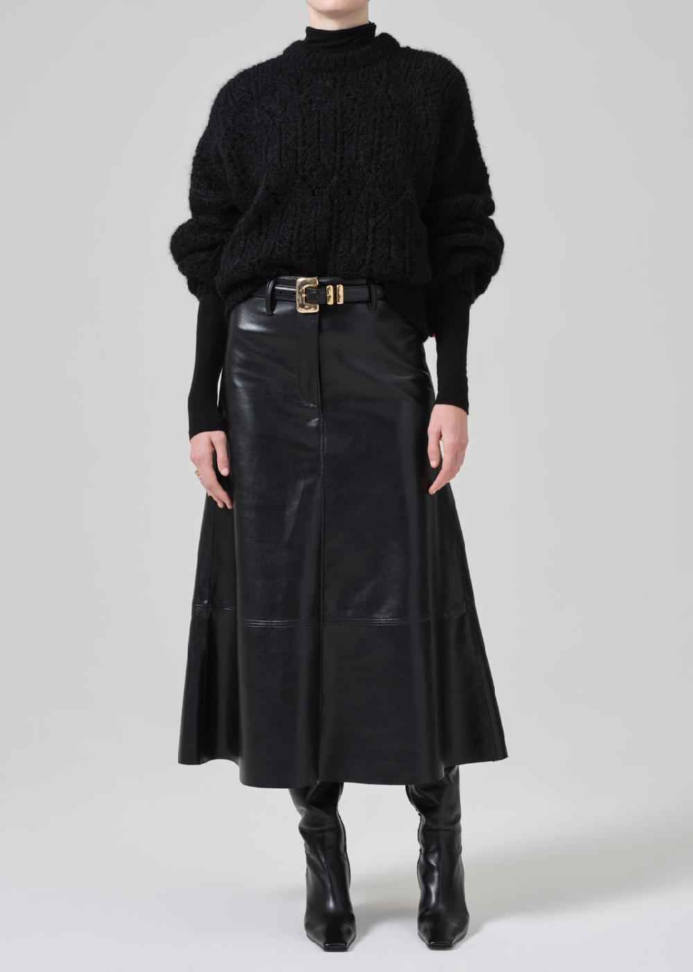 gold sign Cassia Leather Skirt In Black