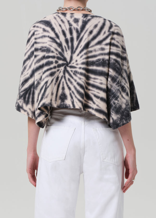 Gold Sign Crop Cape Tee In Spiral Tie Dye