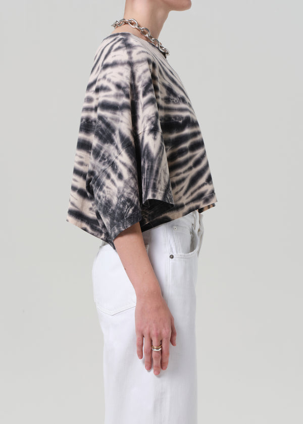 Gold Sign Crop Cape Tee In Spiral Tie Dye
