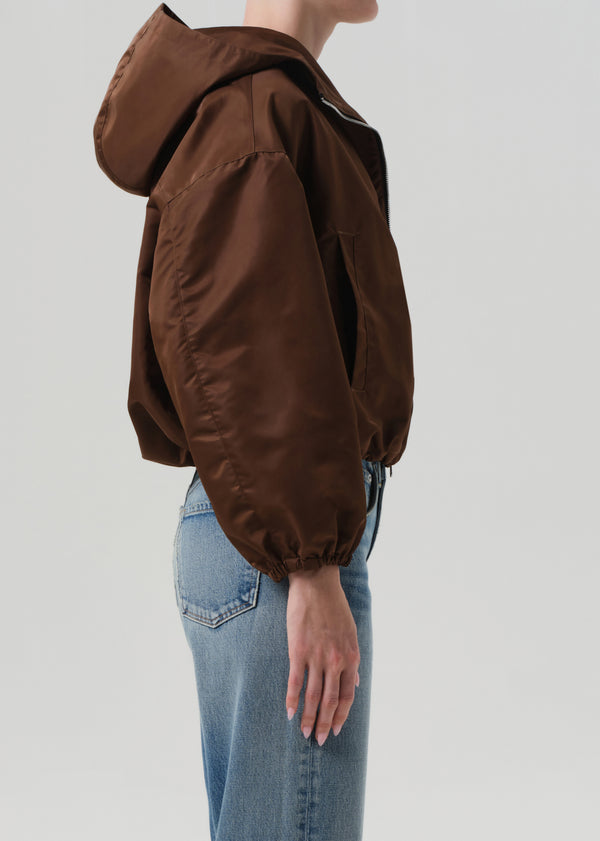 Gold Sign Cropped Nylon Windbreaker In Brown