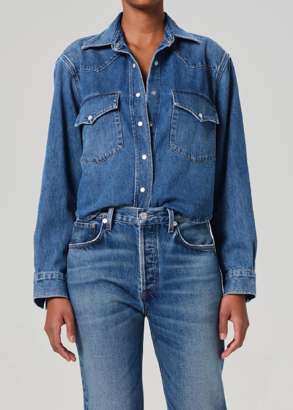 gold sign Cropped Western Shirt In Chaya