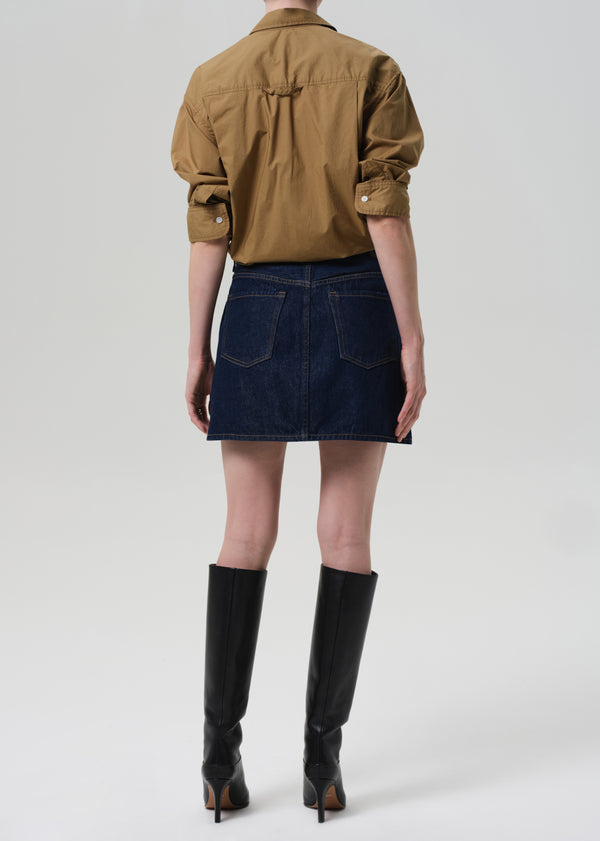 Gold Sign Curved Pocket Mini Skirt In Amherst