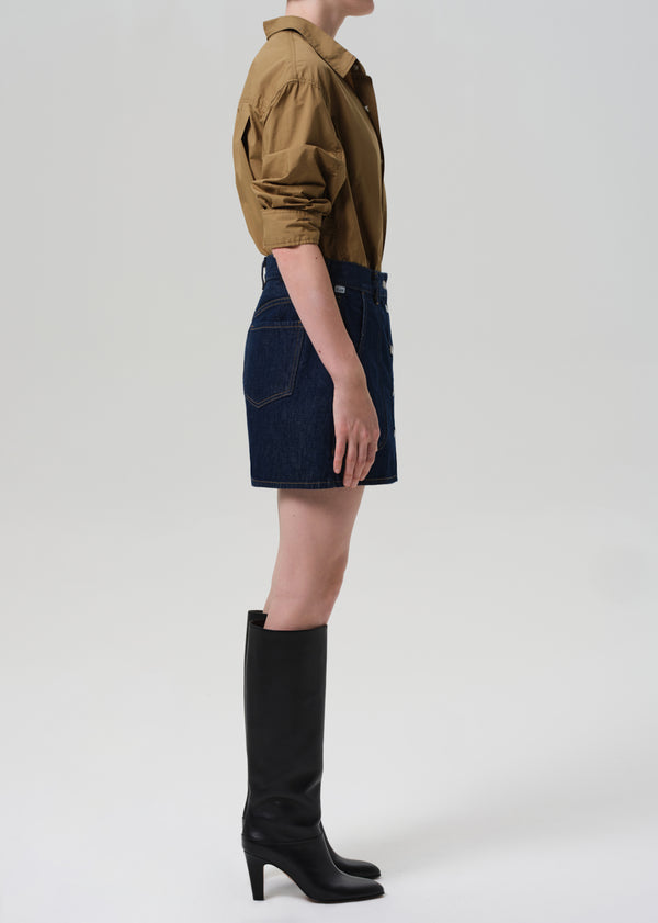 Gold Sign Curved Pocket Mini Skirt In Amherst
