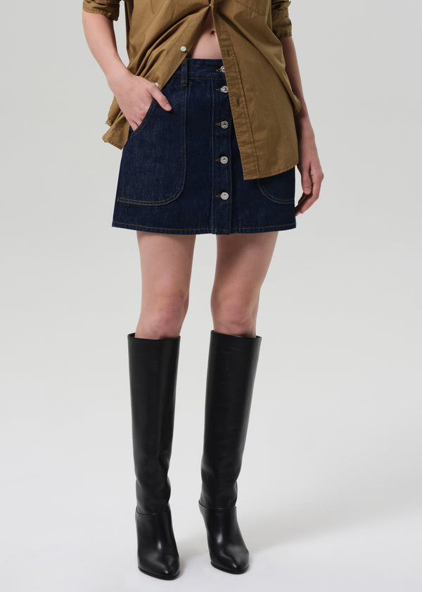 Gold Sign Curved Pocket Mini Skirt In Amherst