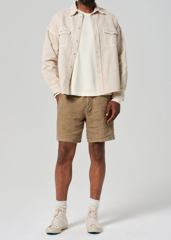 Gold Sign Drawstring Deck Linen Short In Reservoir