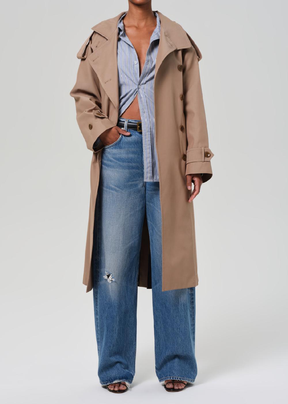 gold sign Favi Trench Coat In Dark Khaki