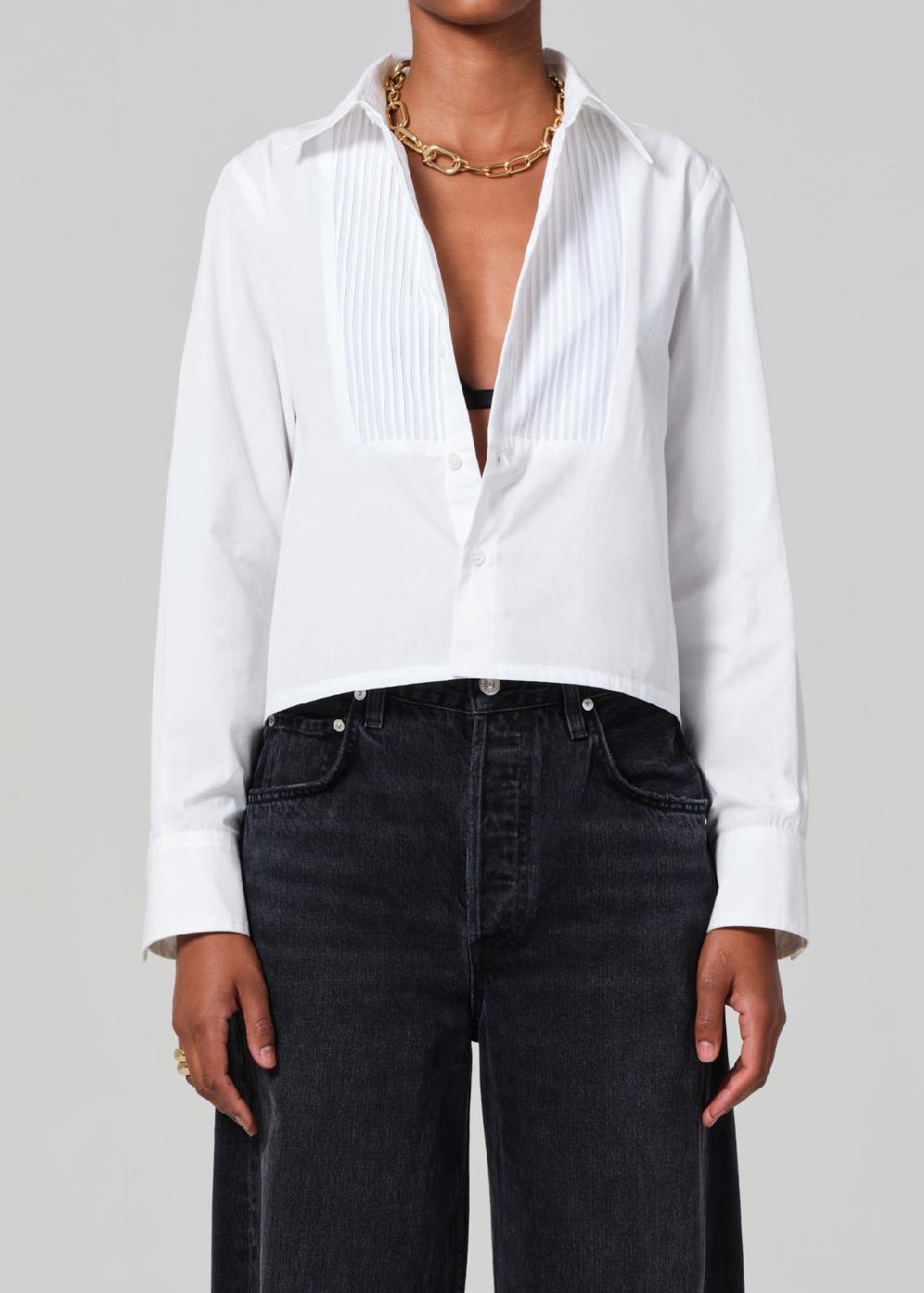 gold sign Fino Boxy Cropped Tuxedo In White